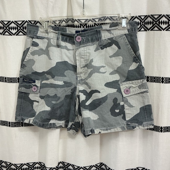 Vintage Y2K L.E.I. Surplus juniors Camo Cargo Shorts Gray Size 7 Button Fly - Picture 1 of 7